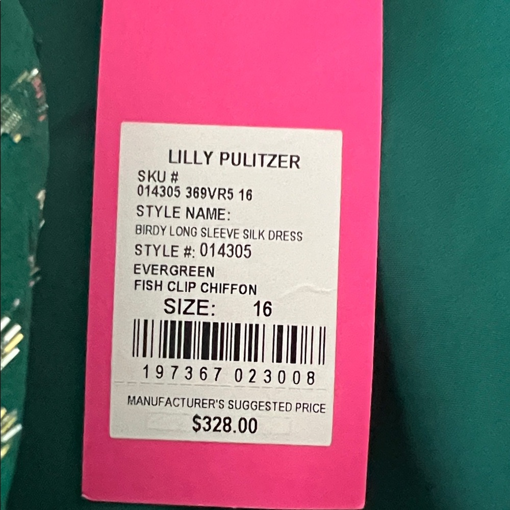 NWT - Lily Birdy Long Sleeve Silk Dress - Evergreen - Size 16 - Picture 7 of 10